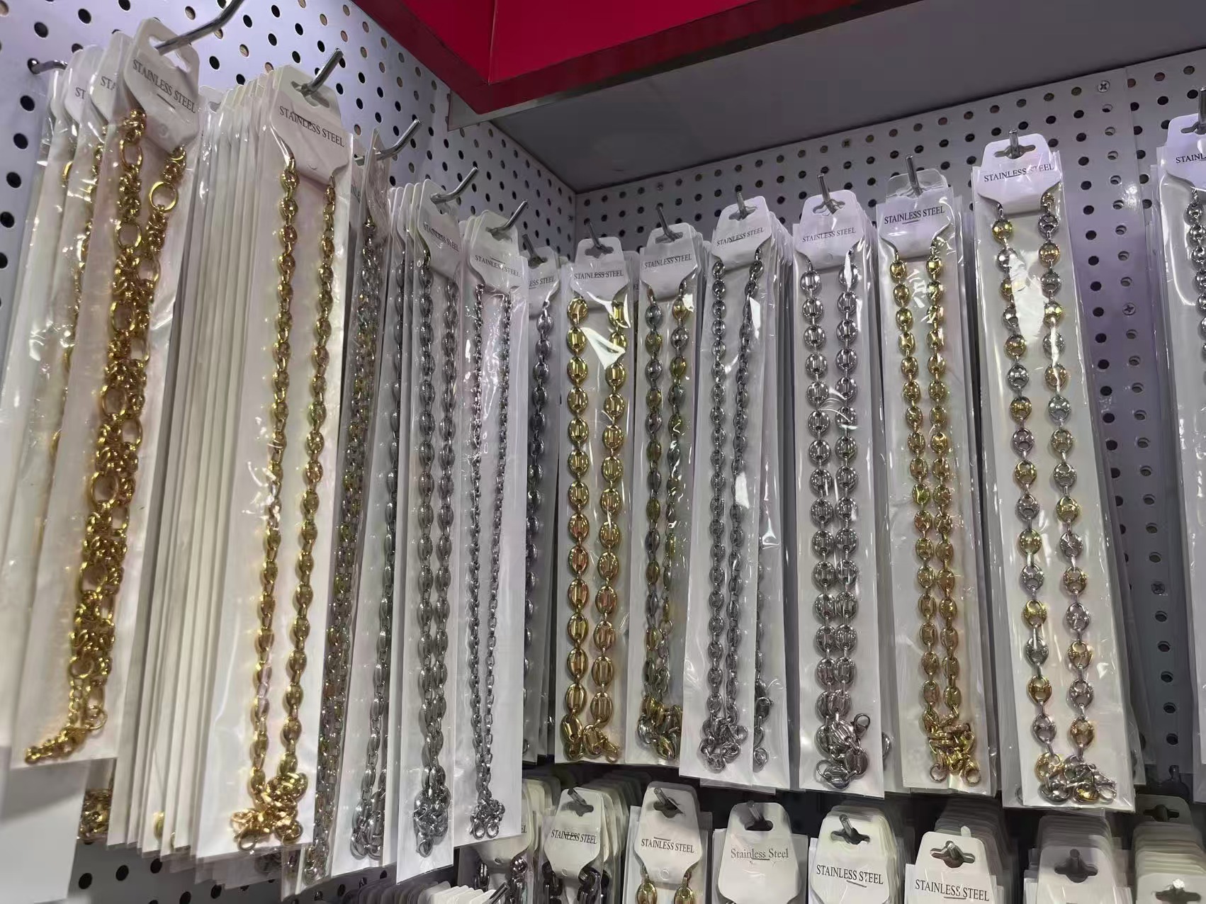 Stainless Steel Bead Link Necklaces, Gold & Silver Stackable Hip Hop Chain Necklaces